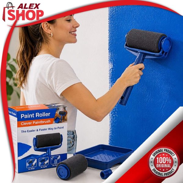 Žena lako kreči zid koristeći Paint Roller valjak, dok se pored nalaze komplet i pribor.