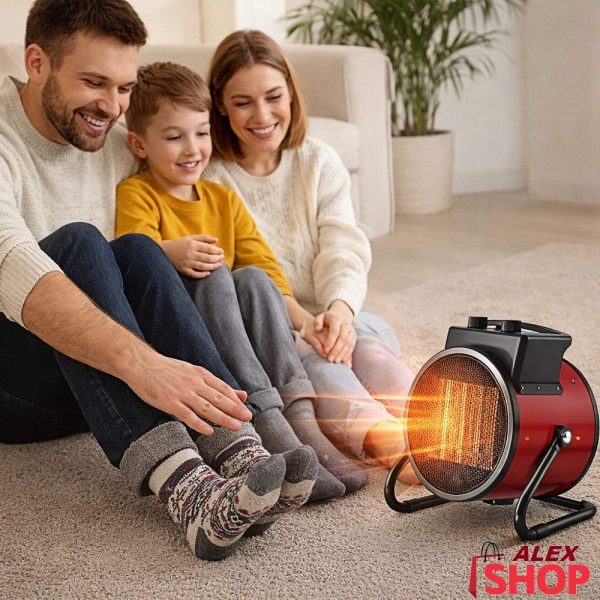 Porodica se greje uz turbo kalorifer grejalicu u toplom domu