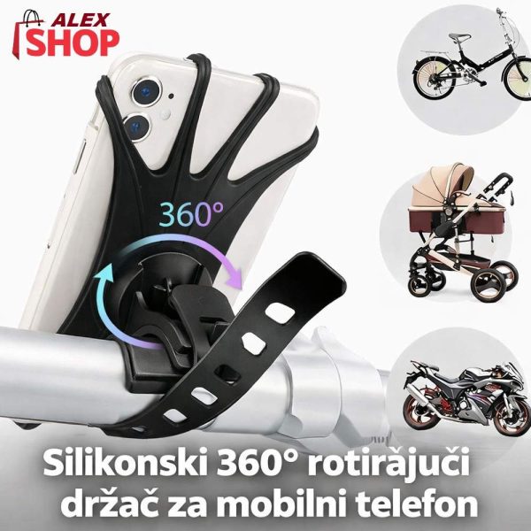 Silikonski držač za mobilni telefon sa 360 rotacijom montiran na bicikl