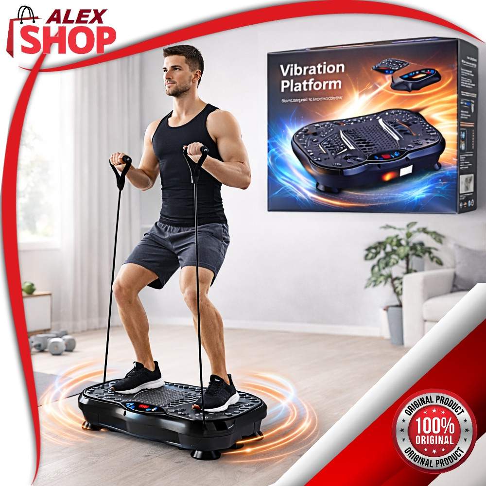 masazer-vibro-platforma-za-vezbanje-1 (1) Vibro masažer platforma za vežbanje sa trakama – muškarac trenira kod kuće