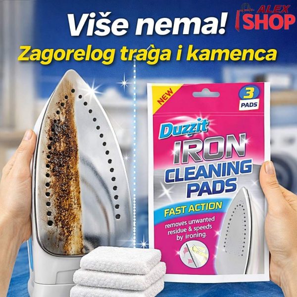 Duzzit jastučići za čišćenje pegle – uklanjanje zagorelog traga i kamenca pre i posle