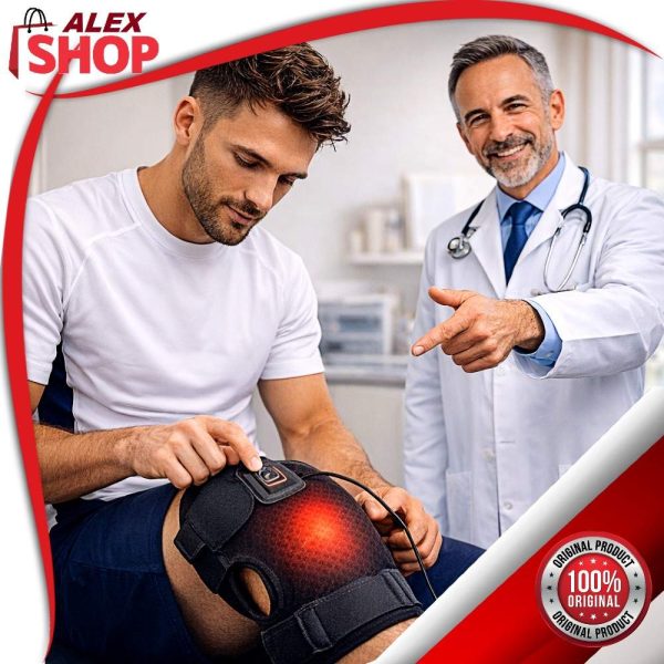 Muškarac koristi grejač za koleno uz preporuku doktora u ordinaciji