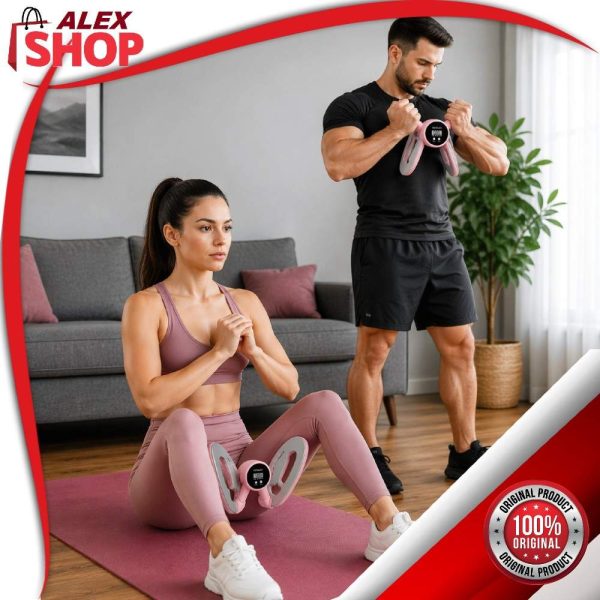 Devojka radi vežbe za karlično dno dok muškarac trenira ruke pametnim trenerom