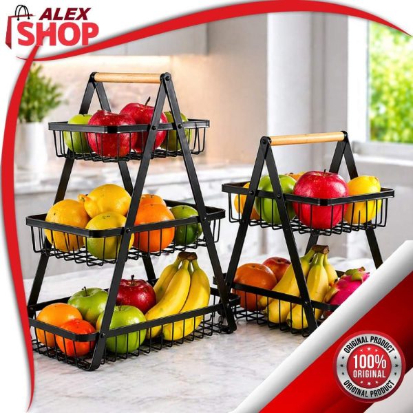 Polica za voće i povrće na 2 nivoa sa uredno složenim voćem u kuhinji