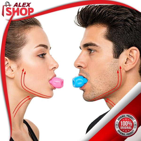 Muškarac i žena koriste silikonski nastavak za trening vilice za zategnut i definisan izgled