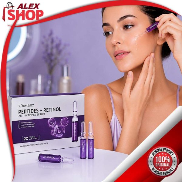 Žena nanosi Peptides + Retinol serum u ampulama za smanjenje bora i regeneraciju kože