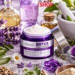 Noćna Botox Collagen krema za lice okružena prirodnim biljnim ekstraktima, uljima i sastojcima za intenzivnu negu kože.
