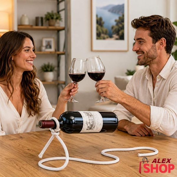 Magični kanap držač za vino na stolu dok par nazdravlja