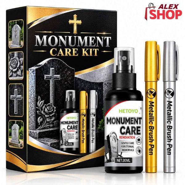 Set za održavanje spomenika sa sprejom od 30 ml, zlatnim i srebrnim markerom za obnovu slova i dekorativnom kutijom proizvoda