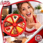 Silikonski kalup za kolače i torte sa 8 trouglastih parčića – žena pokazuje dekorisane kolače različitih ukusa