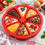 Silikonski kalup za kolače i torte sa 8 trouglastih parčića ukrašenih čokoladom, voćem i bademima